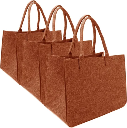 Vista 11 de Bolsa de fieltro, bolsas reutilizables grandes, bolsa de comestibles resistente con asas, bolsas de fieltro para compras, Gris oscuro 3 piezas