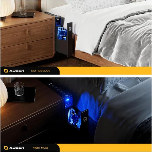 Vista 7 de XDeer Caja fuerte biométrica para pistola, caja fuerte para pistola deslizante, pistola de acceso rápido 0.1s para mesita de noche, mesita de noche