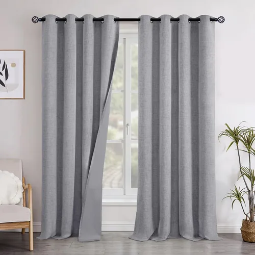 Vista 108 de YoungsTex Cortinas opacas de lino gris para dormitorio, 38 x 45 pulgadas, cortinas texturizadas con bloqueo de calor y luz completa, persianas