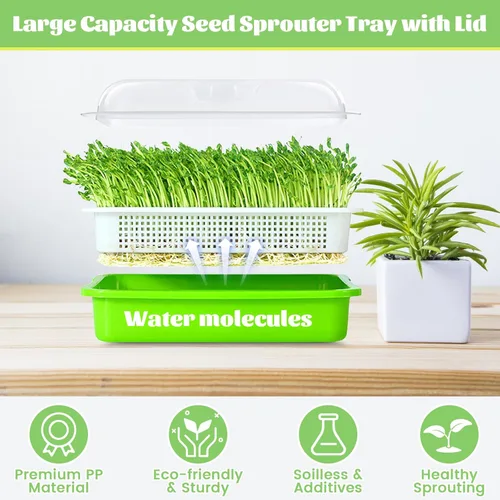 Vista 4 de Legigo Paquete de 2 Bandejas Germinadoras de Semillas con Tapas - Bandeja de Germinación de Cultivo Sin Suelo, Bandejas de Cultivo de Microvegetales