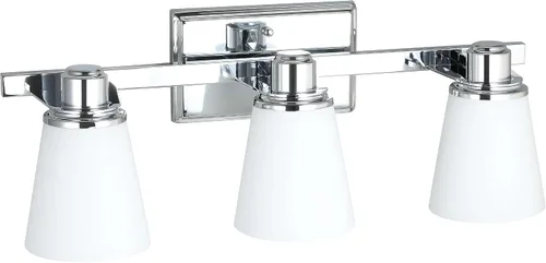 Vista 2 de XiNBEi Lighting XB-W220-3-CH - Lámpara de tocador de baño de cristal ópalo sobre el espejo, 3 lámparas de baño cromadas con vidrio blanco