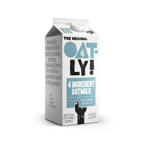Vista 2 de Oatly Leche de avena 4 Ingrediente A base de plantas hecha de avena, alternativa a la leche, vegano, sin OMG, sin gluten, kosher