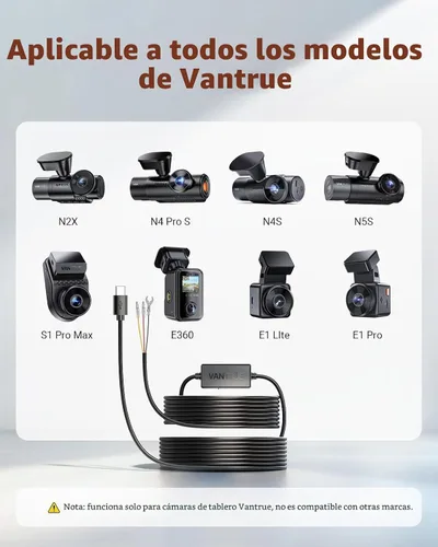 Vista 3 de Kit de cable duro USB-C Vantrue de 11.5 pies (12V–24V a 5V) con funcionalidad de accesorio, protección de bajo voltaje para N4(S)/N4