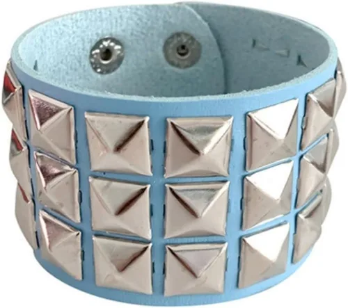 Vista 6 de Fuqimanman2020 1-2 PCS Pulseras Brazaletes de Cuero Genuino Gótico Punk Metal de los 80s para Hombres y Mujeres, Negro Colorido Ajustable Rock Spike