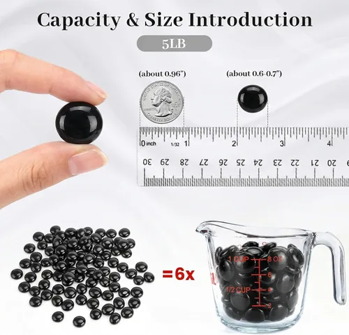 Vista 2 de FUTUREPLUSX Canicas de Vidrio Plano Negro de 5 Libras, Cuentas de Piedras Preciosas, Rocas de Acuario para Pecera, Piedras de Grava a Granel