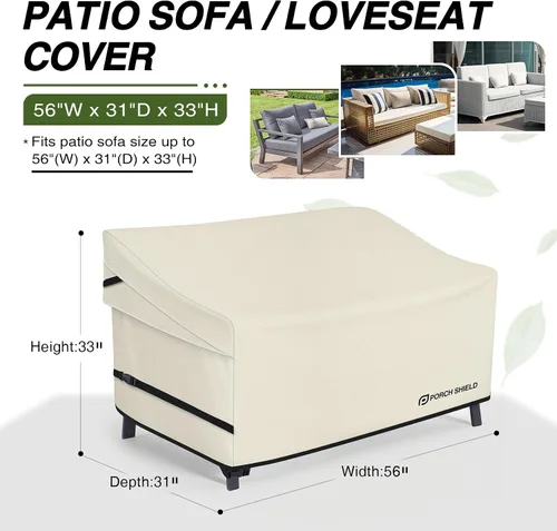 Vista 2 de Porch Shield Funda Impermeable para Sofá de Banco de Exterior – Funda para Sofá de Dos Plazas de Patio 56W x 31D x 33H pulgadas, Beige