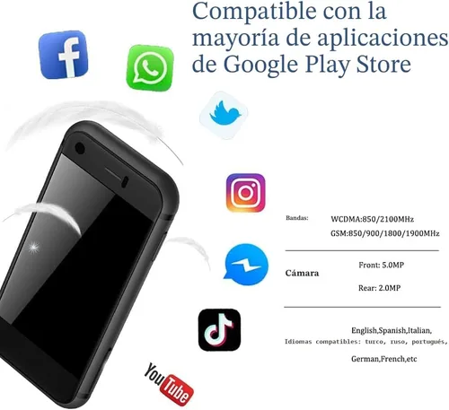Vista 3 de Mini teléfono inteligente, teléfono desbloqueado El teléfono móvil más pequeño del mundo 2.5 pulgadas Android Quad Core 2G+16G 5.0MP Dual SIM Mini