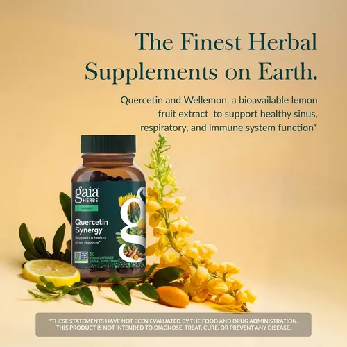 Vista 2 de Gaia Herbs Quercetin Synergy - Apoya la salud inmunológica* - Extracto de fruta de limón Wellemon - 50 cápsulas veganas (50 porciones)