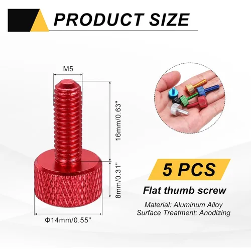 Vista 100 de MECCANIXITY 5 piezas M6x14mm Tornillos de pulgar estriado de cabeza plana, pernos de rosca completa de aleación de aluminio sólido para carcasas