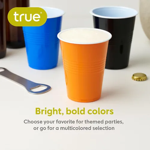 Vista 6 de TRUE Vasos desechables para fiesta naranja, vasos para bebidas para cócteles y cerveza, capacidad de 16 onzas, plástico, naranja, juego de 50