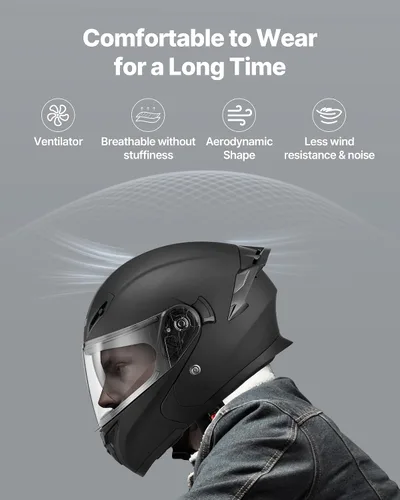 Vista 5 de VEVOR Casco de motocicleta aprobado por DOT, casco de motocross para adultos con visera transparente grande, cómodo para carreras de motocicleta
