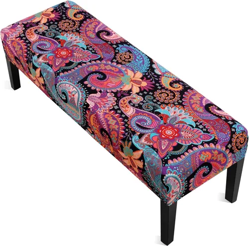 Vista 15 de YISUN Fundas de banco de jacquard para comedor, funda elástica lavable y extraíble para banco, protector de asiento rectangular para bancos de Beige