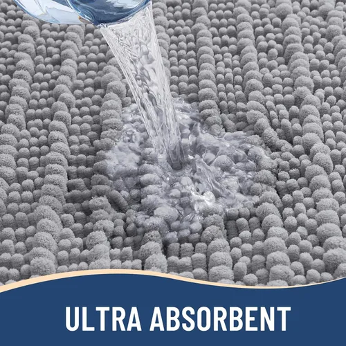 Vista 6 de Arotive Alfombras de baño de chenilla, 2 piezas, tamaño de alfombra de baño de 24 x 16 y 47 x 17 pulgadas, color gris, paquete de 2 artículos