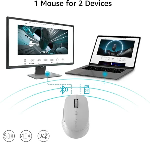 Vista 2 de Rapoo M300G - Mouse inalámbrico silencioso, mouse Bluetooth para portátil, 2.4 GHz con receptor USB, seguimiento óptico de 2400 DPI ajustable