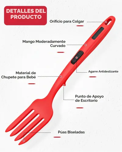 Vista 3 de Tenedor de cocina flexible de silicona, 11.6 pulgadas, resistente al calor, grande antiadherente, puré de alimentos, batidor de huevos (BR)