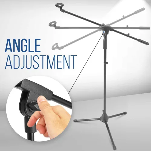 Vista 4 de Pyle Soporte de micrófono plegable para trípode, soporte universal para micrófono y altura ajustable de 37.5 a 65.0 pulgadas de alto con brazo