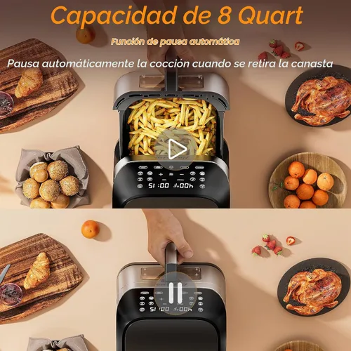 Vista 6 de Panana Freidora de aire de 8.5 cuartos para comidas rápidas y fáciles, freidora de aire compacta con 10 funciones preestablecidas, freidora de aire