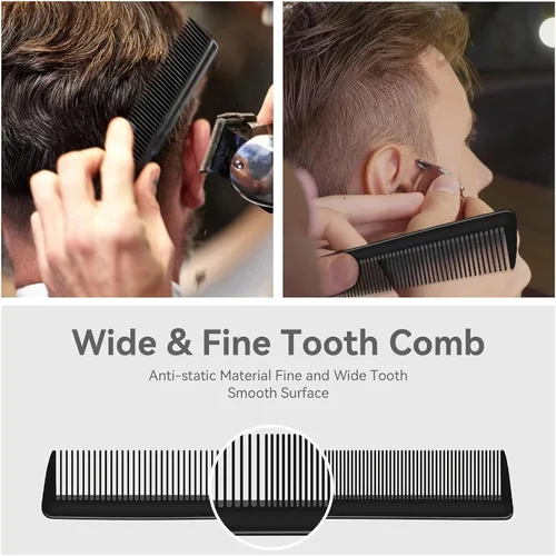 Vista 5 de Peine profesional para peluquería de dientes finos y anchos, de fibra de carbono, resistente al calor, con cola de acero inoxidable, para trenzar