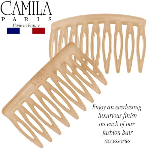 Vista 6 de Camila Paris CP3109 - Peine lateral francés para el cabello, pequeño, curvado, beige, con torsión francesa, decorativo, pinzas de sujeción fuerte