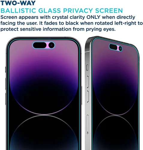 Vista 3 de Tech Armor Paquete de 1 protector de pantalla de vidrio balístico de privacidad compatible con Apple iPhone 14 Pro Max 5G de 6.7 pulgadas de vidrio
