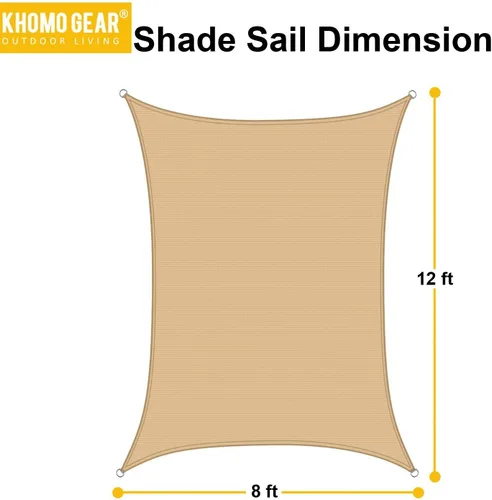 Vista 2 de Toldo rectangular de 8 x 12 pies con bloqueo UV, color beige y marrón