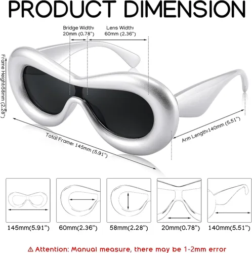 Vista 3 de FEISEDY Lentes de sol ovalados inflados para mujeres y hombres, a la moda, de gran tamaño, montura gruesa, Y2K, divertidos tonos estéticos B9088
