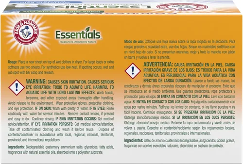 Vista 2 de Arm & Hammer Essentials - Hojas suavizantes de telas, lluvia de montaña, 144