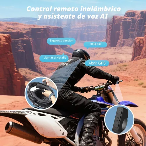 Vista 3 de Auriculares Bluetooth para motocicleta con estuche de carga, altavoz Bluetooth para casco con micrófonos y control remoto, batería de 1900 mAh, 50