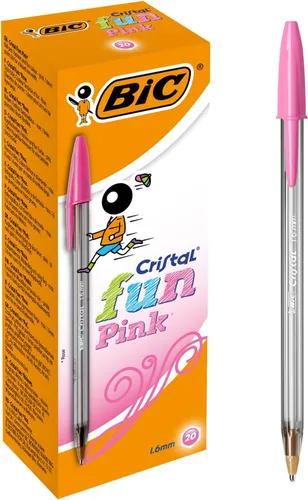 Vista 4 de Bolígrafos BIC Cristal Fun, punta larga (1,6 mm), caja de 20, color turquesa - Escritura audaz a prueba de manchas