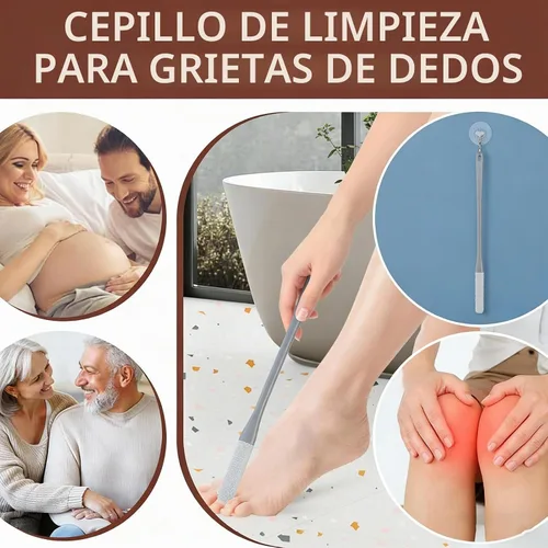 Vista 6 de Cepillo de limpieza de dedos, limpiador de espacio de dedos de silicona de 15.7 pulgadas de largo para personas mayores, cepillo de goma suave Gris