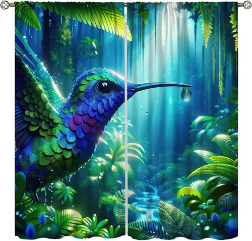 Vista 31 de Cortinas opacas de flores de colibrí, para dormitorio y sala de estar, diseño estético rústico y moderno, juego de 2 paneles, 42 x 45 pulgadas