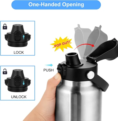 Vista 2 de Tapa con pico automático para botellas YETI Rambler, se adapta a botellas de 18/26/36/64 onzas, tapa de repuesto con botón de presión y asa