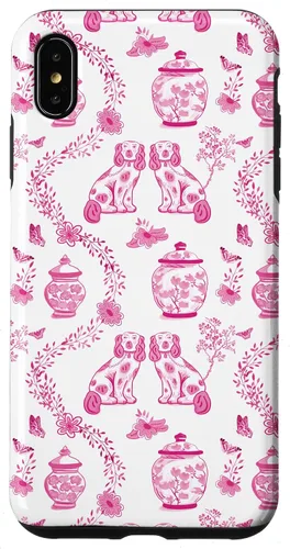 Vista 11 de Preppy - Carcasa para iPhone 16, diseño de perros y tarros de jengibre, color rosa y blanco