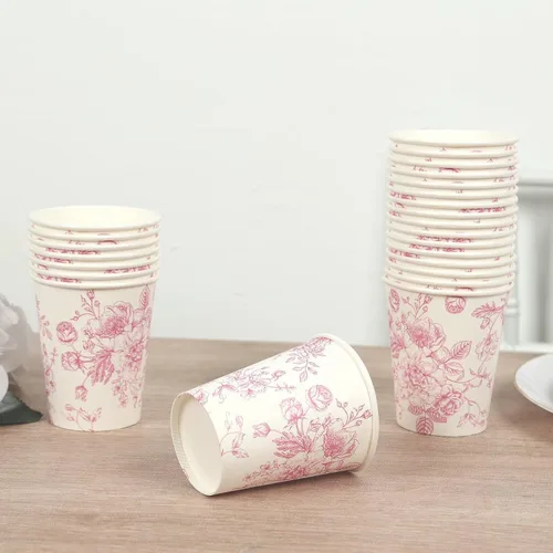 Vista 17 de Efavormart - Paquete de 24 vasos de papel franceses, elegantes vasos desechables de oro blanco para fiesta, 9 onzas tipo10