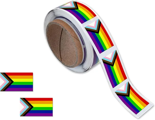 Vista 2 de 250 calcomanías de bandera rectangular de arcoíris de Daniel Quasar Progress Pride para homosexuales, lesbianas, transgénero, conciencia LGBTQ