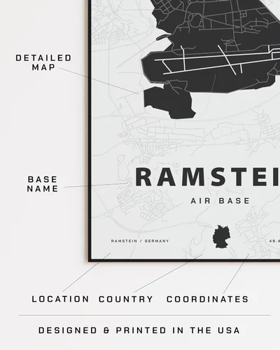 Vista 3 de Ramstein Air Base Map Print - 12x16 inches Unframed Artwork (Cream)