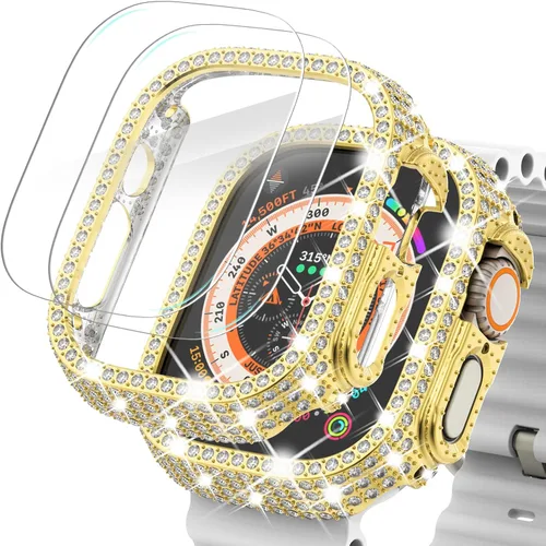 Vista 55 de Surace - Carcasa de 1.49 pulgadas compatible con Apple Watch con protector de pantalla, caja protectora general con diseño de diamantes brillantes