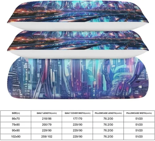 Vista 2 de Art Duvet Cover Full Size, Ultra Soft Microfiber Night Scenery Bedding Set, 3 Pieces City View Pattern Comforter Cover Set with Zipper Closure