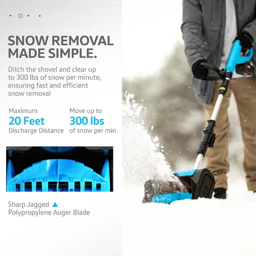 Vista 5 de AlphaWorks Pala de nieve inalámbrica, lanzador de nieve eléctrico de 20 V 2 Ah CC, batería extraíble, diseño ligero, camino de limpieza de 10 x 5