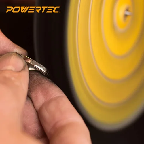 Vista 7 de POWERTEC Paquete de 2 ruedas de pulido, ruedas de pulido de 8 pulgadas, algodón blanco (70 capas) y algodón amarillo (42 capas), agujero de eje