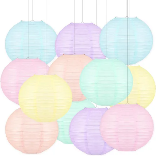 Vista 14 de 12 linternas de papel azules, faroles de papel de 10 pulgadas, decoraciones de fiesta azules para bodas, verano, cumpleaños, hogar, temática