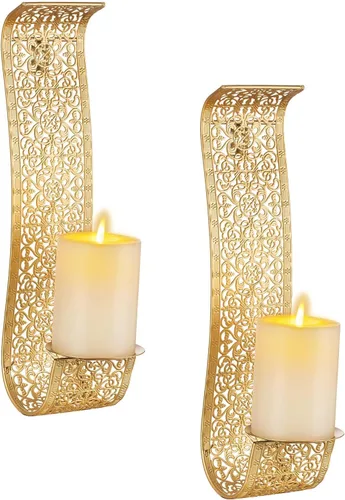 Vista 9 de Sziqiqi Portavelas de Pared Decorativo Apliques de Vela - Portavelas de Pilar Montados en la Pared para Sala de Estar, Baño, Granja, Boda - Juego