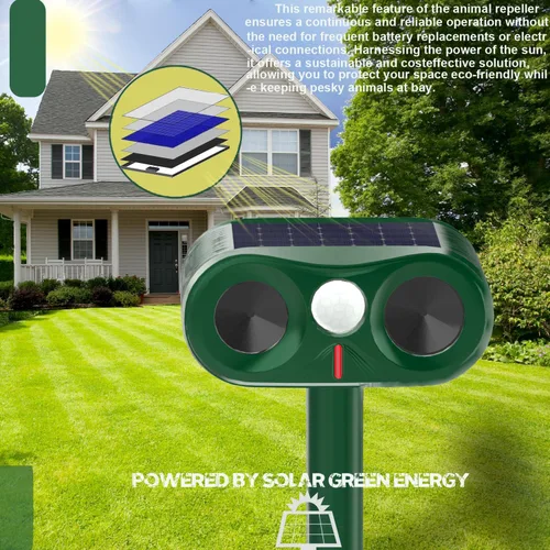 Vista 5 de Repelente de gatos para exteriores, para patio, jardín y granja, disuasorio ultrasónico de animales con sensibilidad ajustable, repelente solar