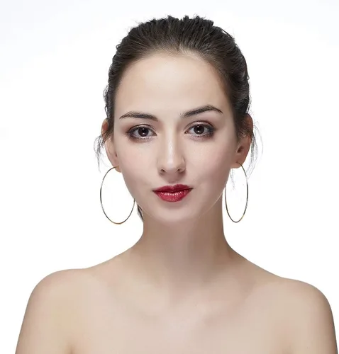 Vista 2 de Aretes de aro de baloncesto hipoalergénicos extra grandes para mujeres y hombres, aretes de aro finos grandes