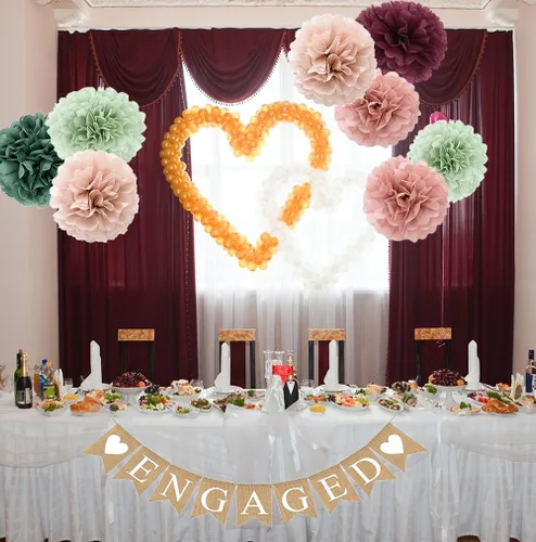 Vista 4 de 20 pompones de papel de seda – Decoraciones colgantes de papel de seda flores para novia, boda, despedida de soltera, cumpleaños, fiesta