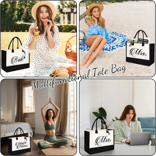 Vista 5 de AYGE Canvas Tote Bag, Makeup Bag, Gifts for Bridesmaid, Maid of Honor, Bride, Mother of The Bride, Mrs Gifts