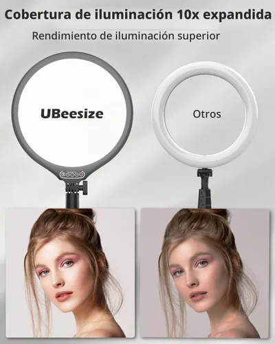 Vista 2 de UBeesize Anillo de luz para computadora portátil de 10.5 pulgadas con soporte y soporte para teléfono para escritorio, iluminación de zoom