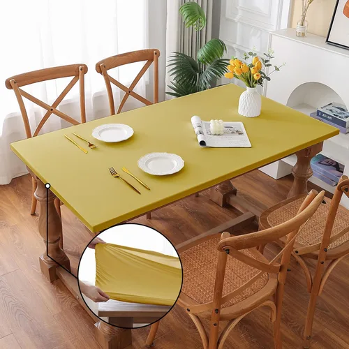 Vista 25 de Mantel redondo de elastano, suave y agradable a la piel, sin pelusas, funda de mesa de tela transpirable con banda elástica para comedor, reunión