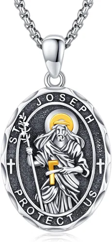 Vista 99 de Collar de amuleto de medalla de San Patrono de plata/oro de 14 39A-St Peregrino-Plata