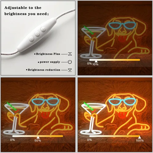 Vista 4 de Letrero de Neón de Salchicha Martini para Decoración de Pared, Luz de Neón de Barra, Letrero de Perro Bebiendo Martini, Letrero de Neón de Animal